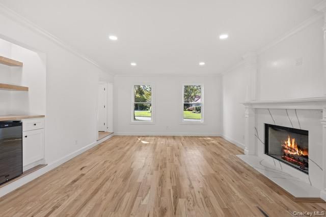 Empty room, Fireplace, Interior, Recessed Lighting, Wood Texture Flooring