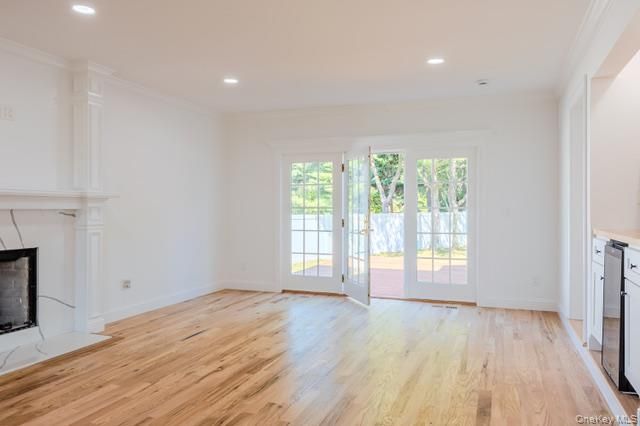 Empty room, Fireplace, Interior, Recessed Lighting, Wood Texture Flooring