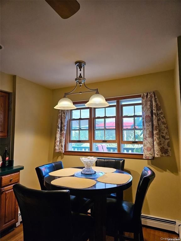 Dining room, Interior, Pendant Lights, Water, Wood Texture Flooring
