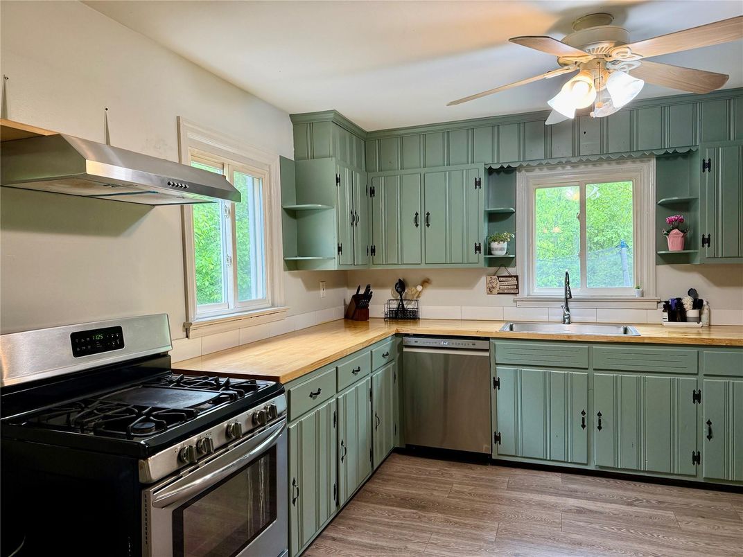 Interior, Kitchen, Stainless Steel Appliances, Wood Texture Flooring