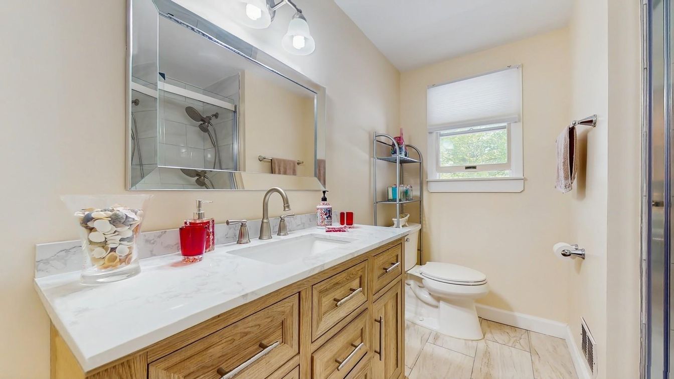 Bathroom, Dual Sink Vanities, Interior, Marble, Wood Texture Flooring