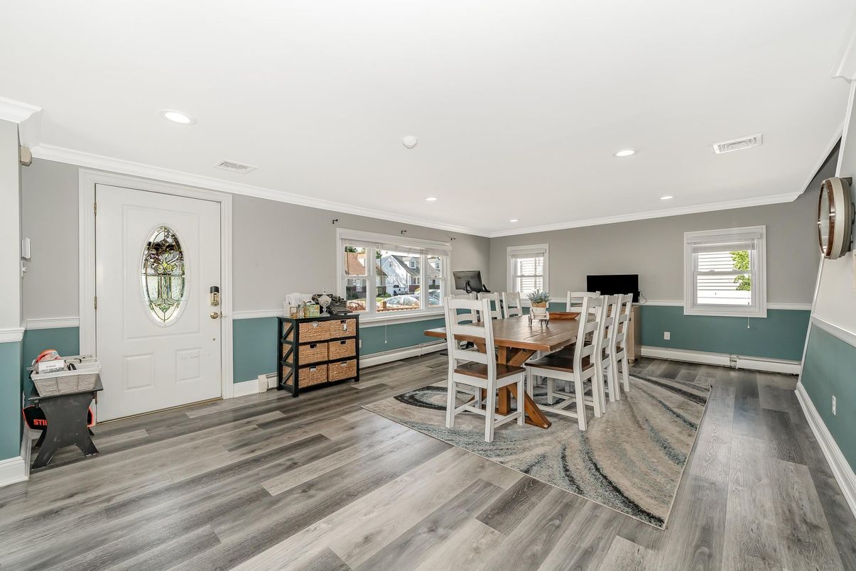 Dining room, Interior, Recessed Lighting, Wood Texture Flooring