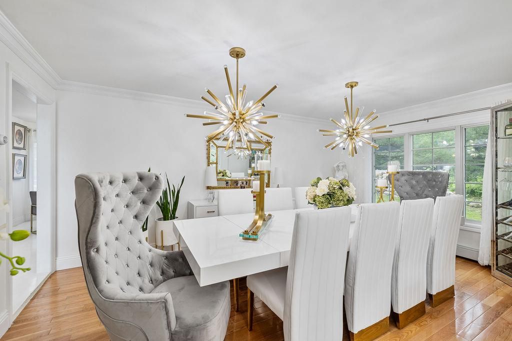 Dining room, Interior, Pendant Lights, Wood Texture Flooring