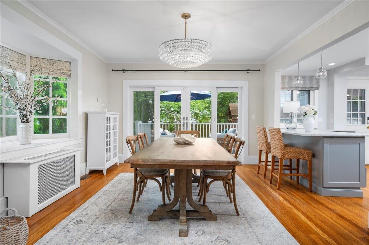 Chandelier, Dining room, Interior, Wood Texture Flooring