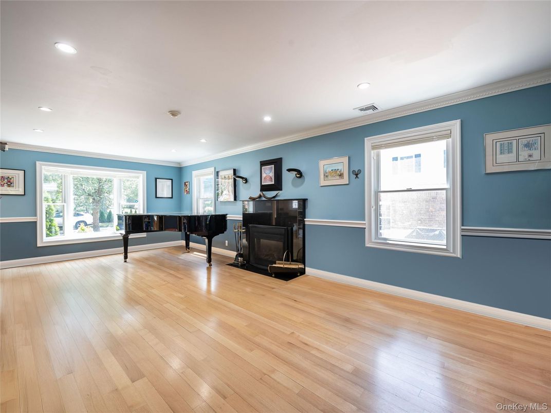 Empty room, Fireplace, Interior, Recessed Lighting, Wood Texture Flooring