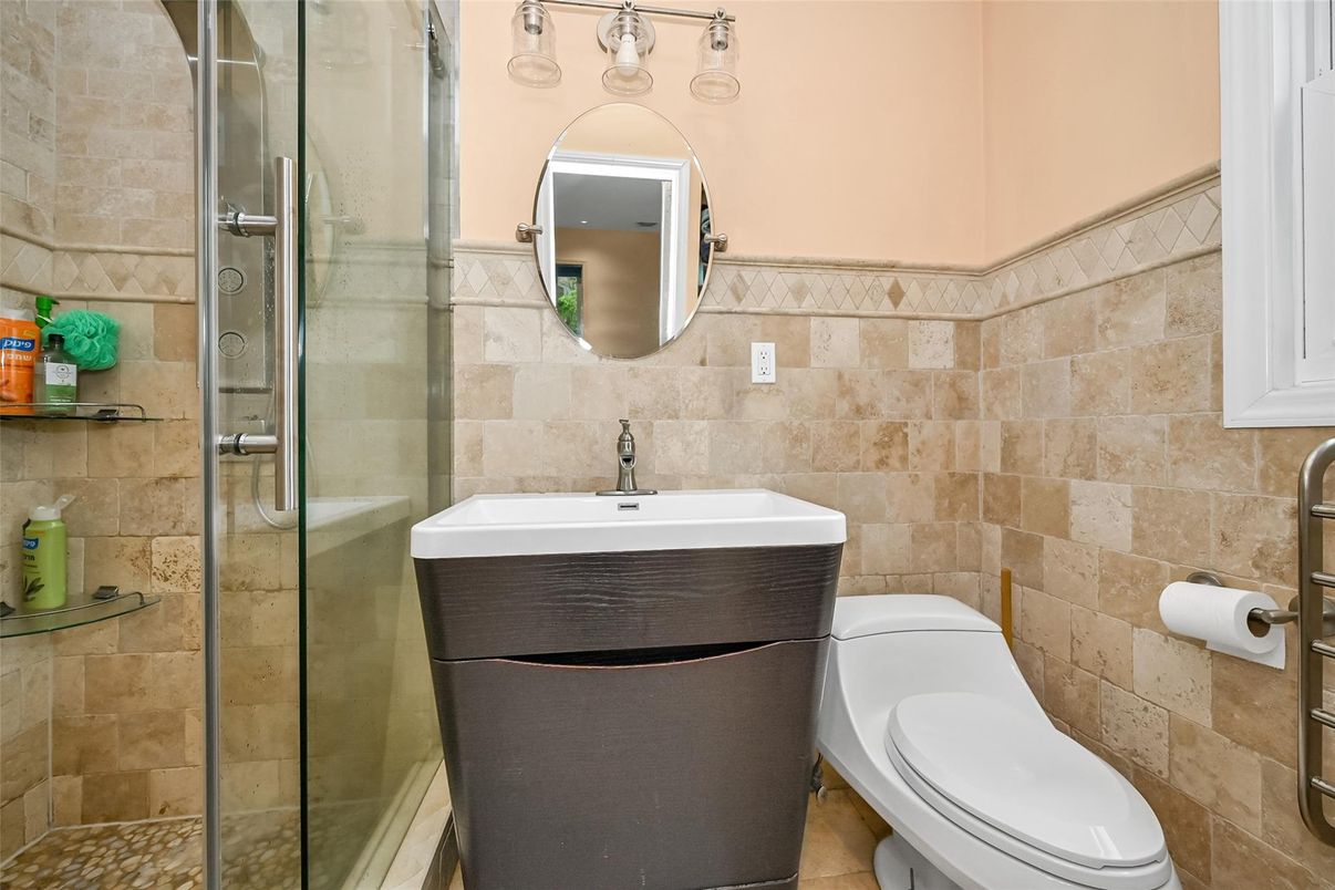 Bathroom, Glass Shower, Interior, Stone Walls