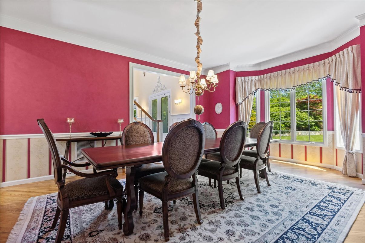 Chandelier, Dining room, Interior, Wood Texture Flooring