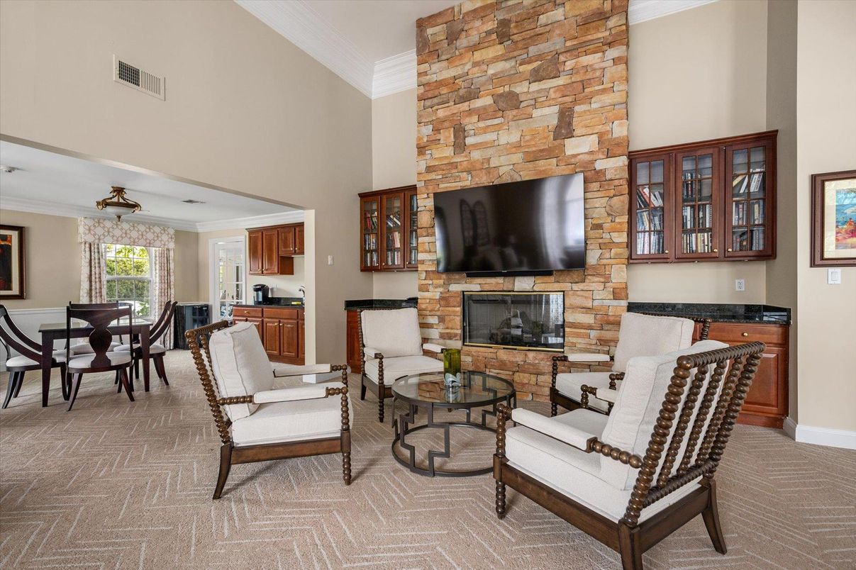 Dining room, Fireplace, Interior, Living room, Stone Walls