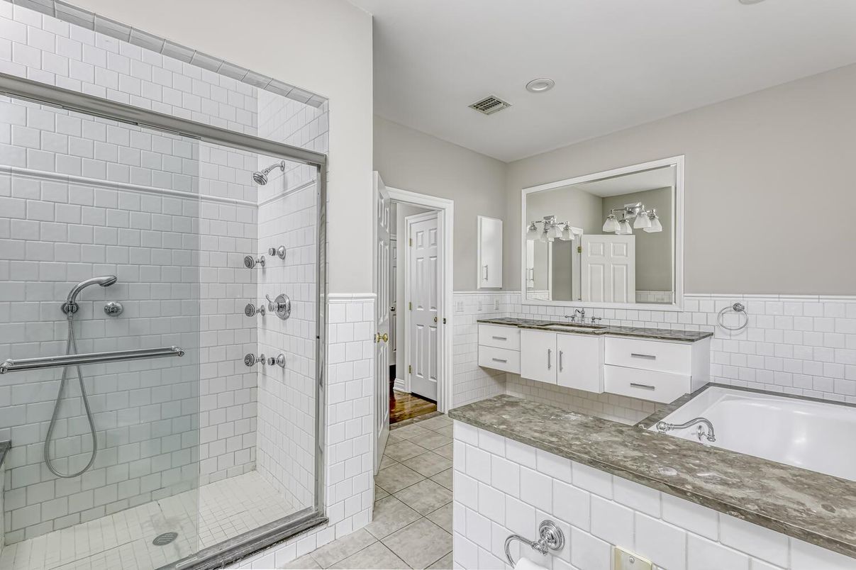 Bathroom, Dual Sink Vanities, Glass Shower, Interior, Recessed Lighting