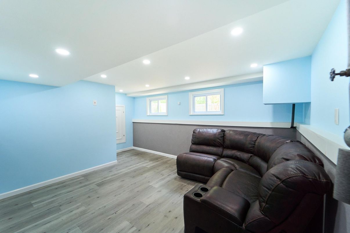 Home Theatre Room, Interior, Recessed Lighting, Wood Texture Flooring