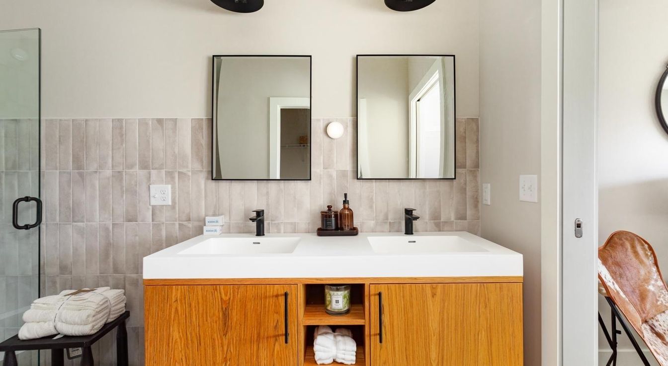 Bathroom, Dual Sink Vanities, Glass Shower, Interior