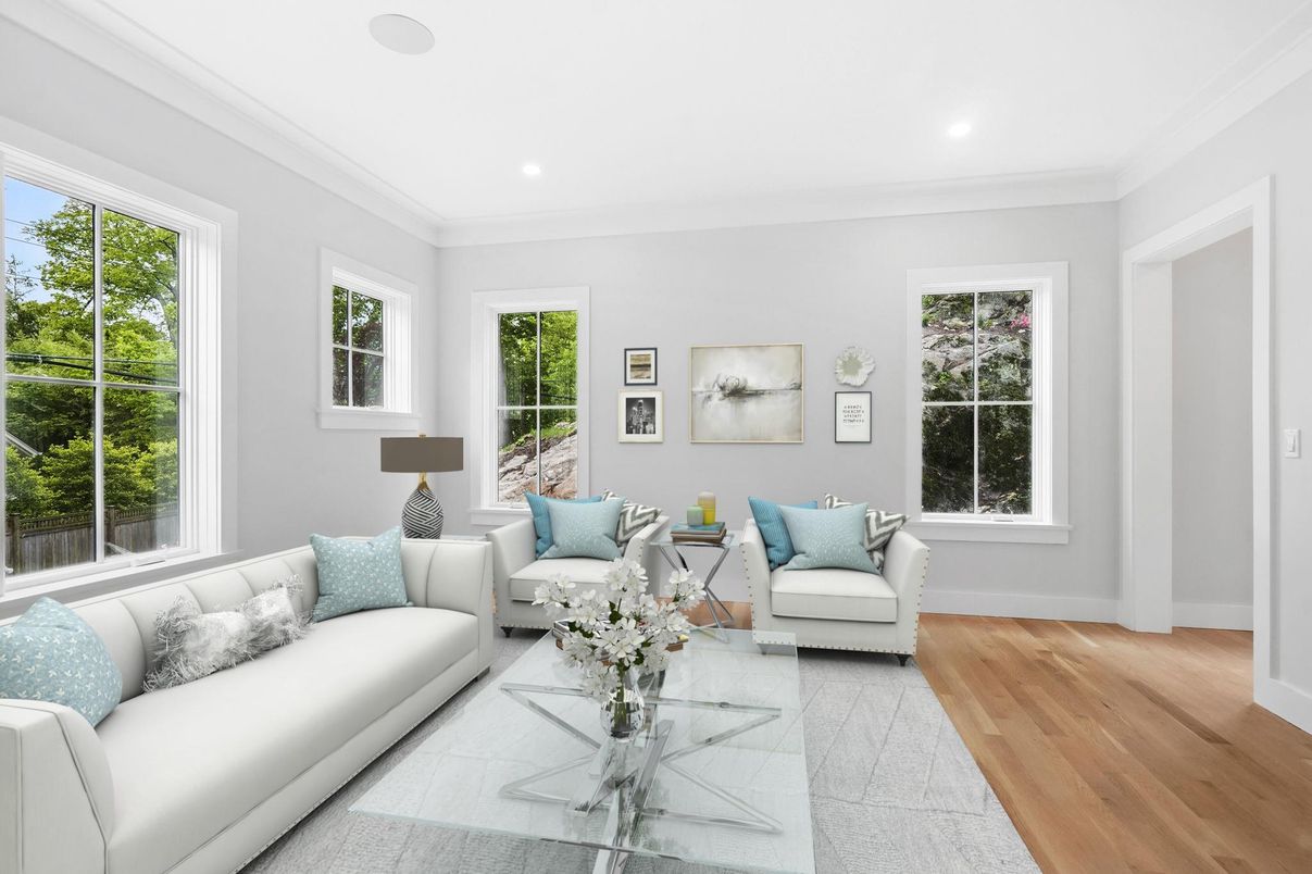 Interior, Living room, Recessed Lighting, Wood Texture Flooring