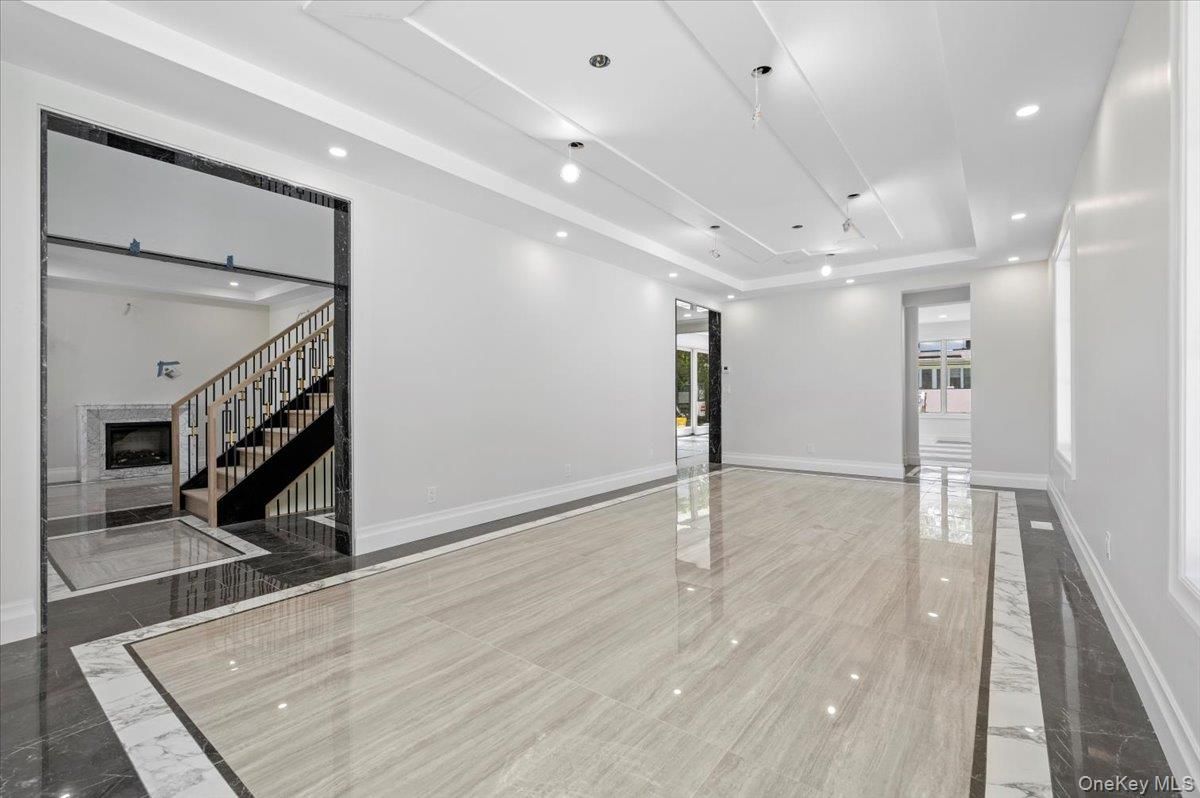 Empty room, Fireplace, Interior, Marble, Recessed Lighting