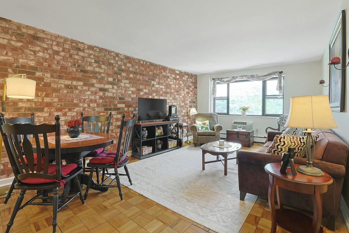 Dining room, Interior, Living room, Stone Walls, Wood Texture Flooring