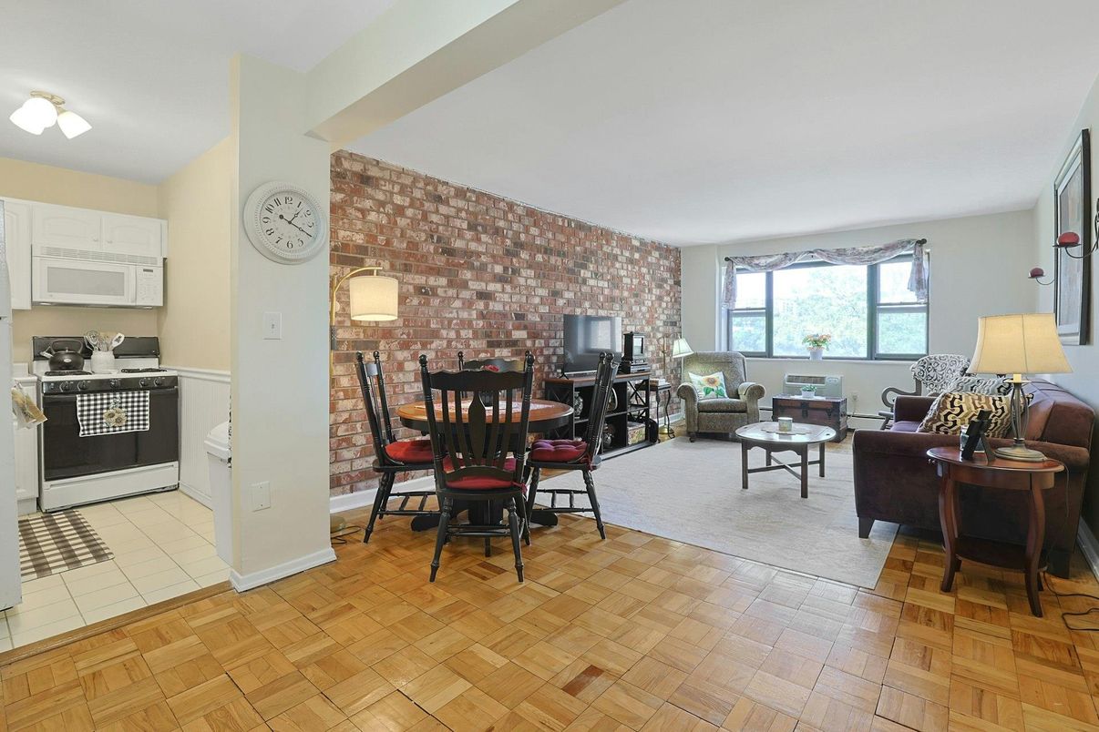 Dining room, Interior, Living room, Stone Walls, Wood Texture Flooring