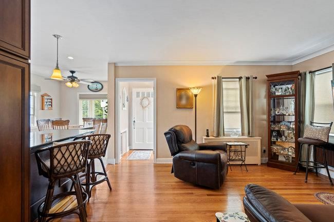 Dining room, Interior, Pendant Lights, Recessed Lighting, Wood Texture Flooring