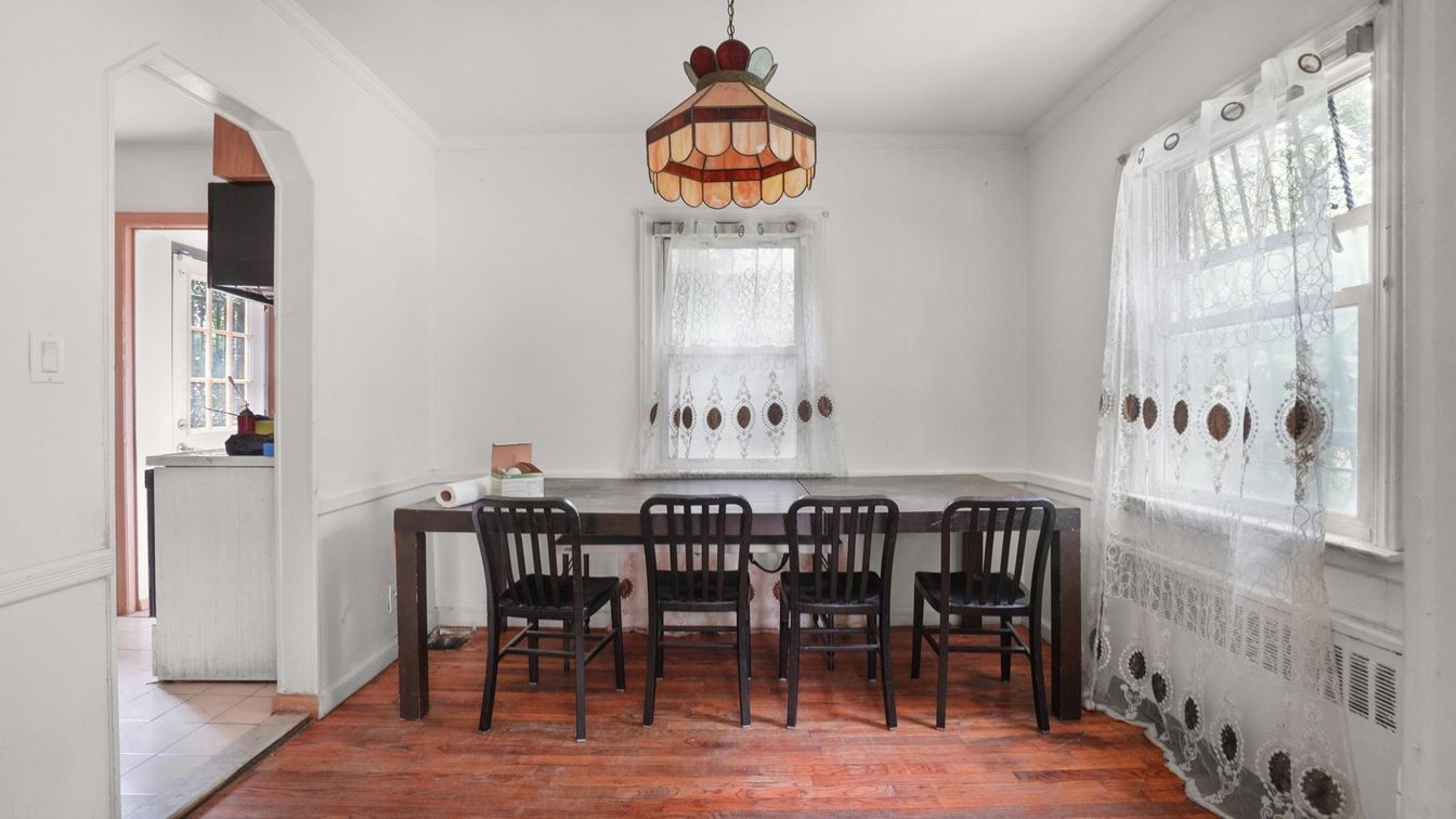 Dining room, Interior, Pendant Lights, Wood Texture Flooring