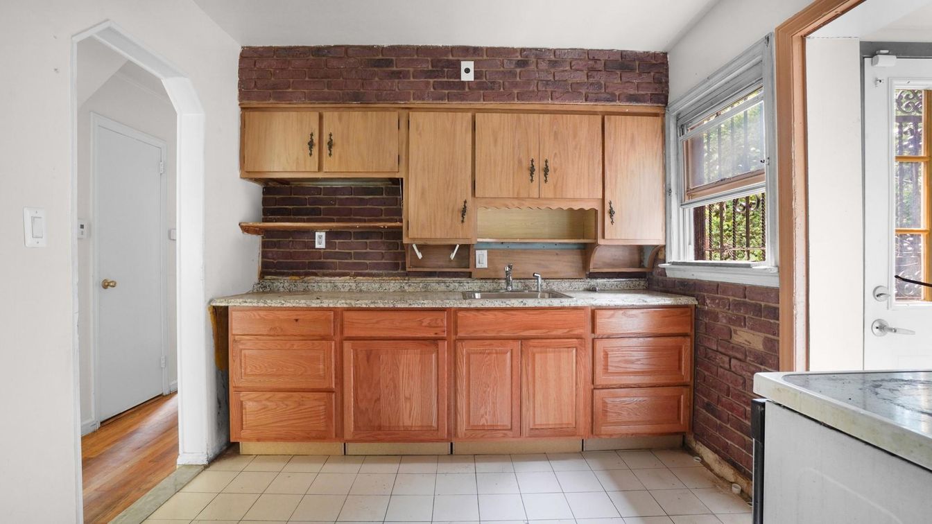 Interior, Kitchen, Stone Walls, Wood Texture Flooring