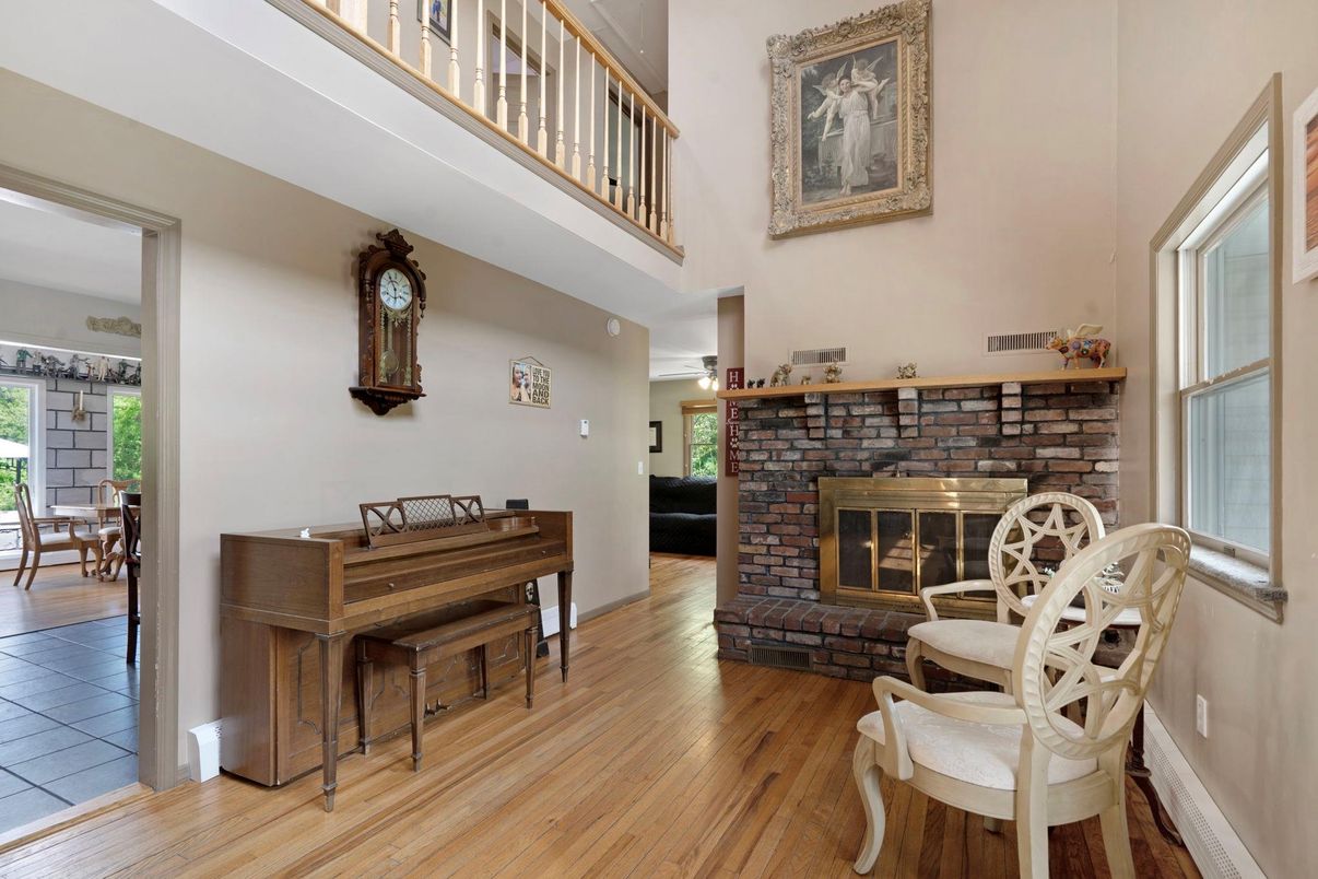 Fireplace, Interior, Piano, Wood Texture Flooring