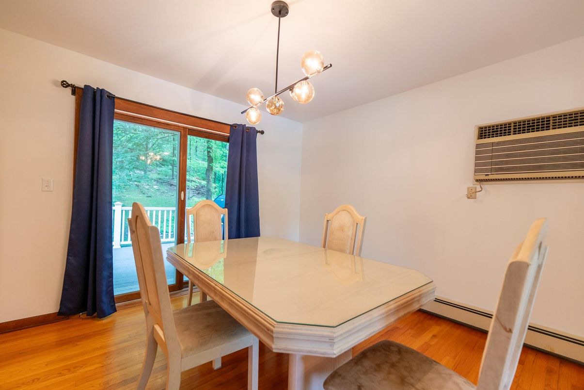 Dining room, Interior, Pendant Lights, Wood Texture Flooring
