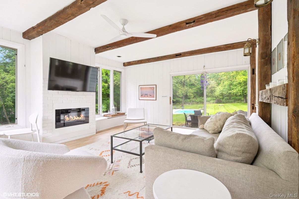 Fireplace, Interior, Living room, Wooden Beams, Wood Texture Flooring