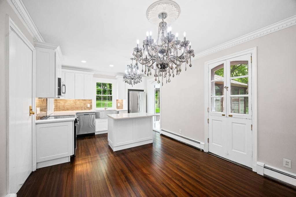 Chandelier, Interior, Kitchen, Recessed Lighting, Wood Texture Flooring