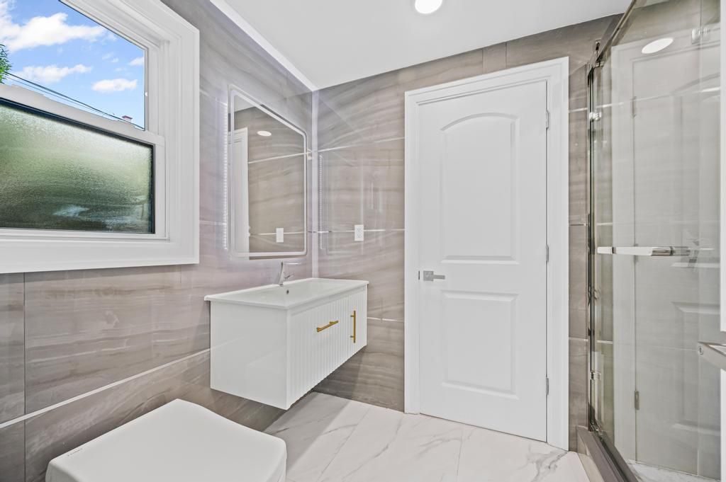 Bathroom, Glass Shower, Interior, Marble, Recessed Lighting