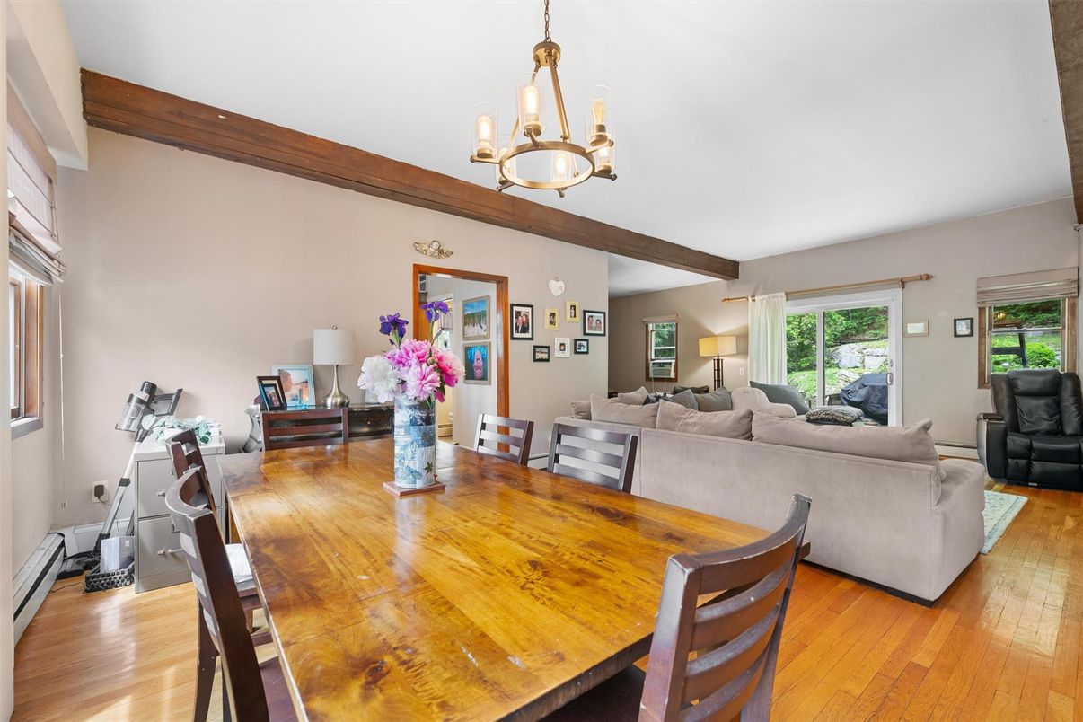 Chandelier, Dining room, Interior, Living room, Wooden Beams, Wood Texture Flooring