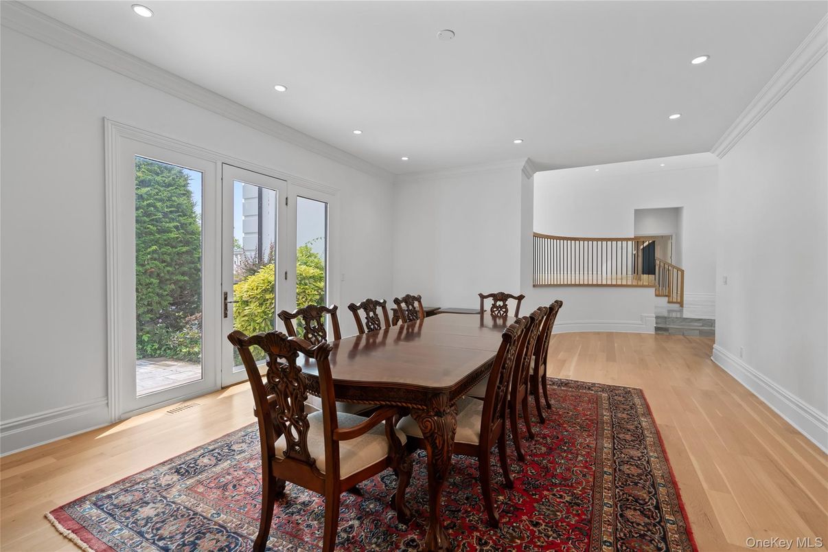 Dining room, Interior, Recessed Lighting, Wood Texture Flooring