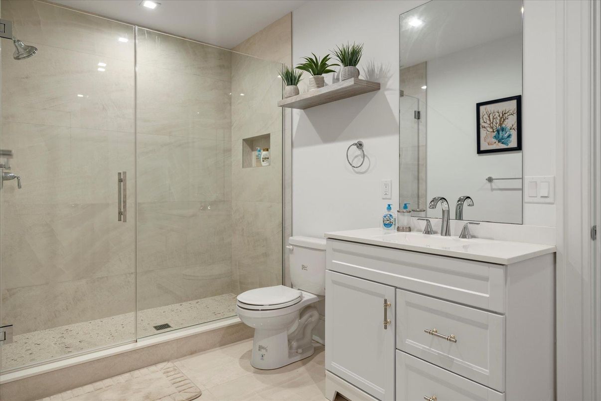 Bathroom, Glass Shower, Interior, Recessed Lighting