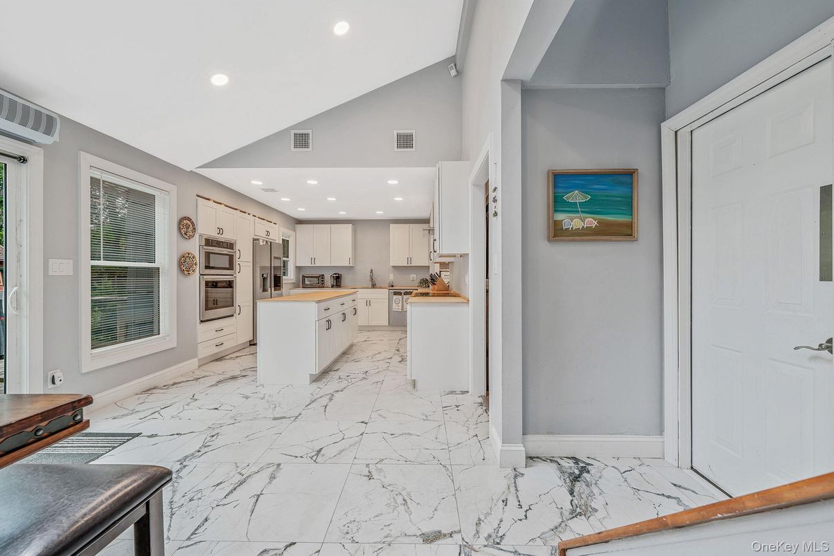 Interior, Kitchen, Marble, Recessed Lighting, Stainless Steel Appliances