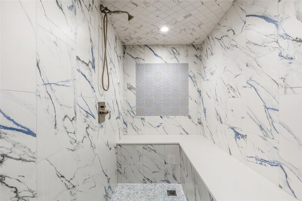 Bathroom, Interior, Marble Walls, Recessed Lighting