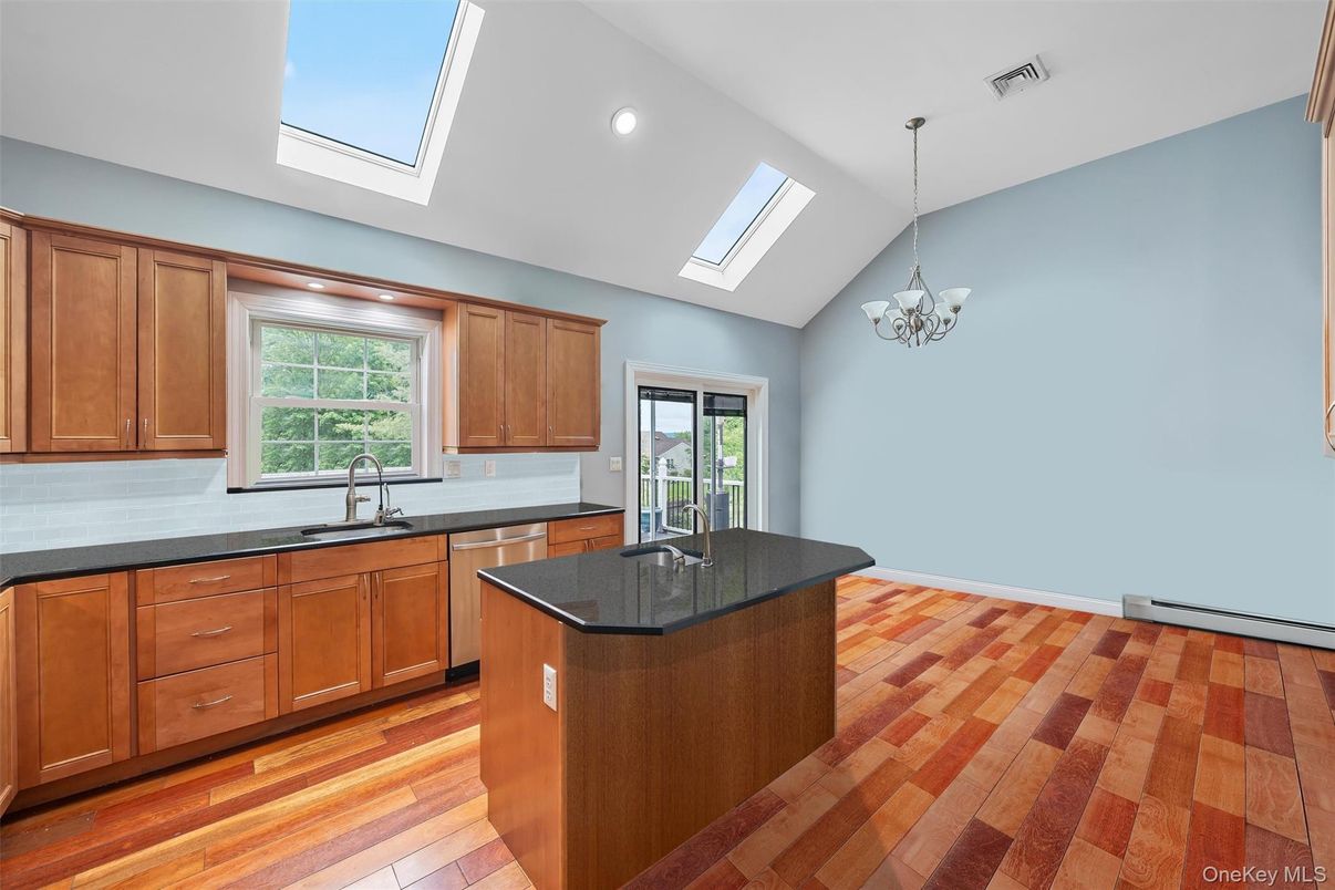 Chandelier, Interior, Kitchen, Recessed Lighting, Wood Texture Flooring