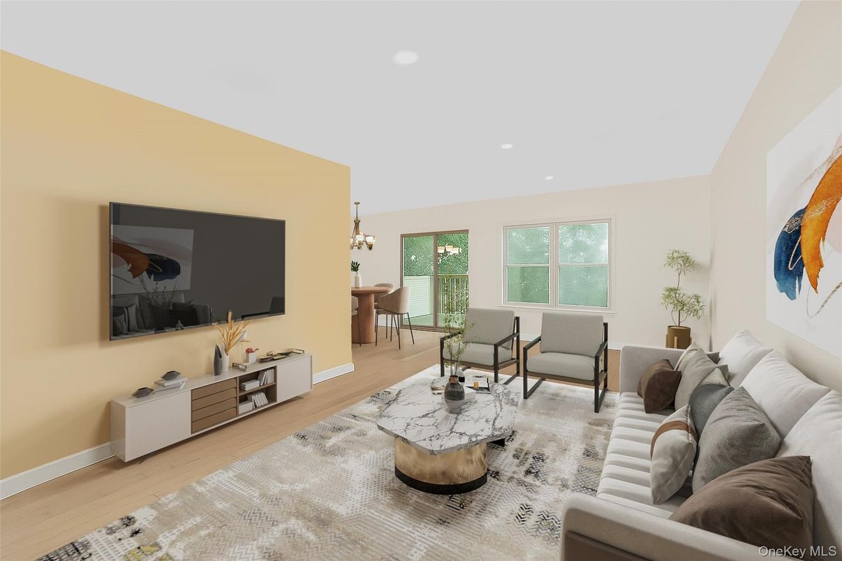 Chandelier, Interior, Living room, Recessed Lighting, Wood Texture Flooring