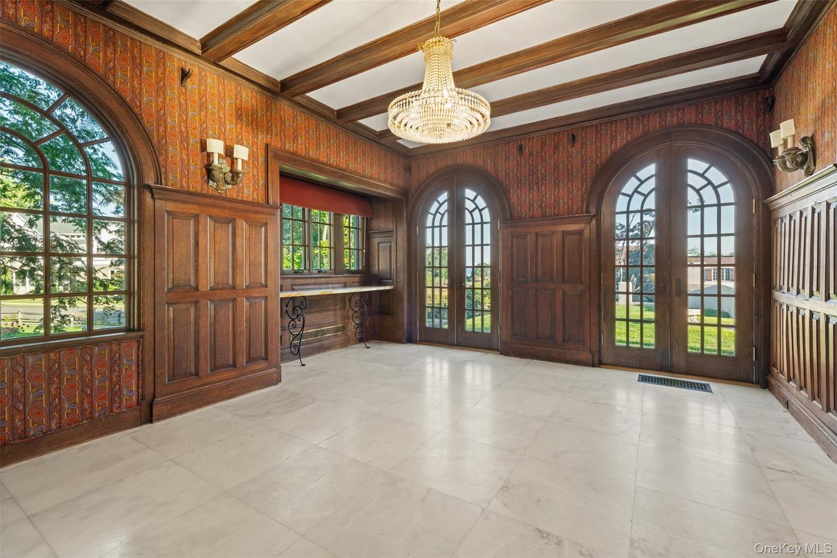 Chandelier, Interior, Marble, Wooden Beams, Wooden Walls