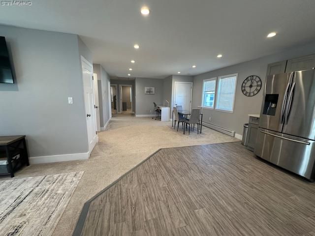 Dining room, Interior, Kitchen, Recessed Lighting, Stainless Steel Appliances, Wood Texture Flooring