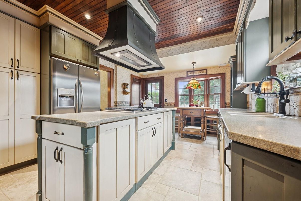 Interior, Kitchen, Pendant Lights, Recessed Lighting, Stainless Steel Appliances, Wooden Ceilings