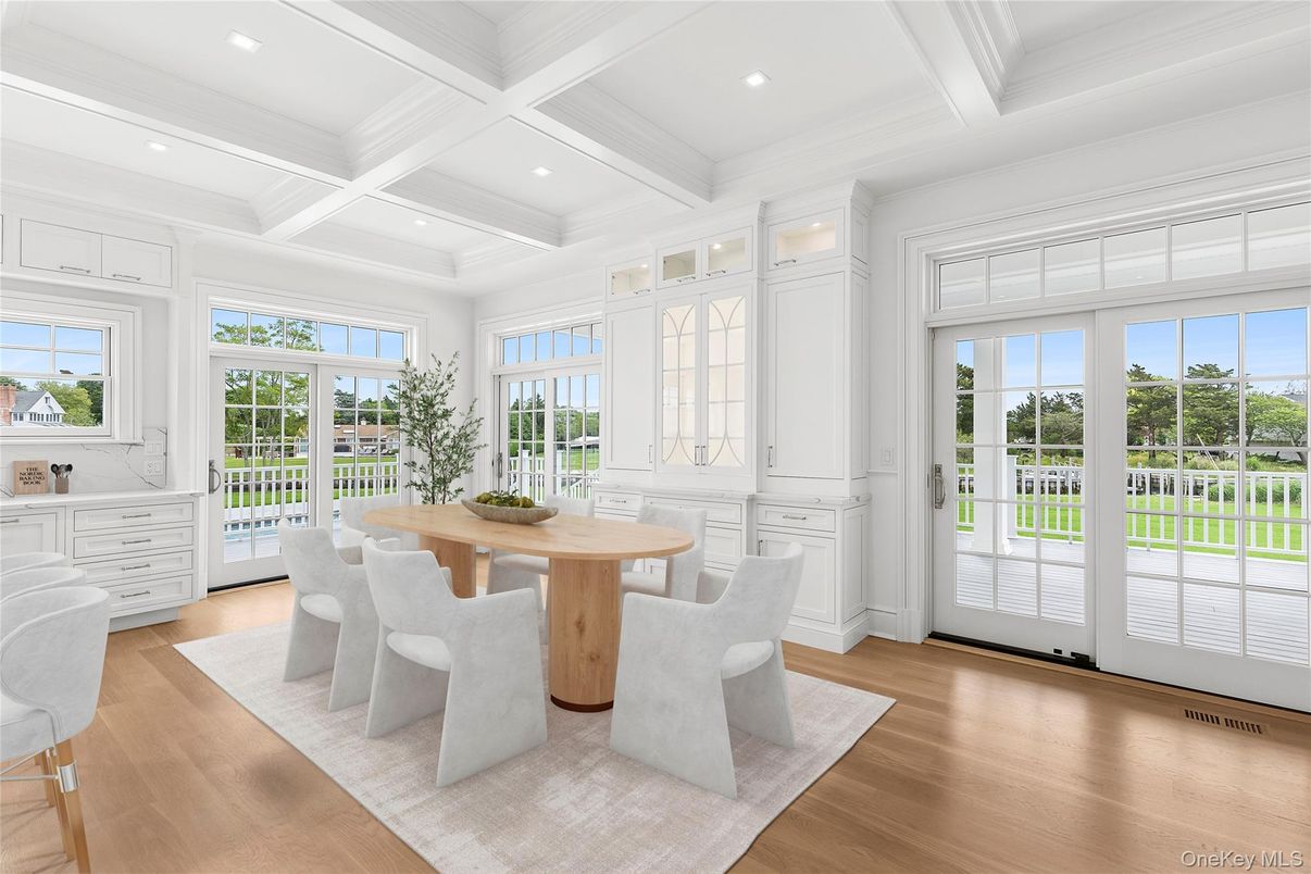Dining room, Interior, Recessed Lighting, Wood Texture Flooring