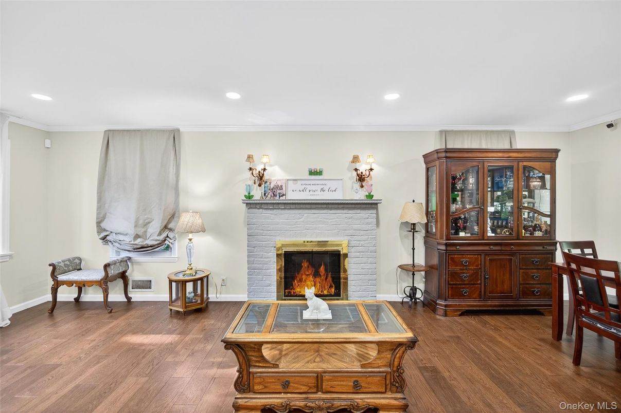 Fireplace, Interior, Recessed Lighting, Wood Texture Flooring
