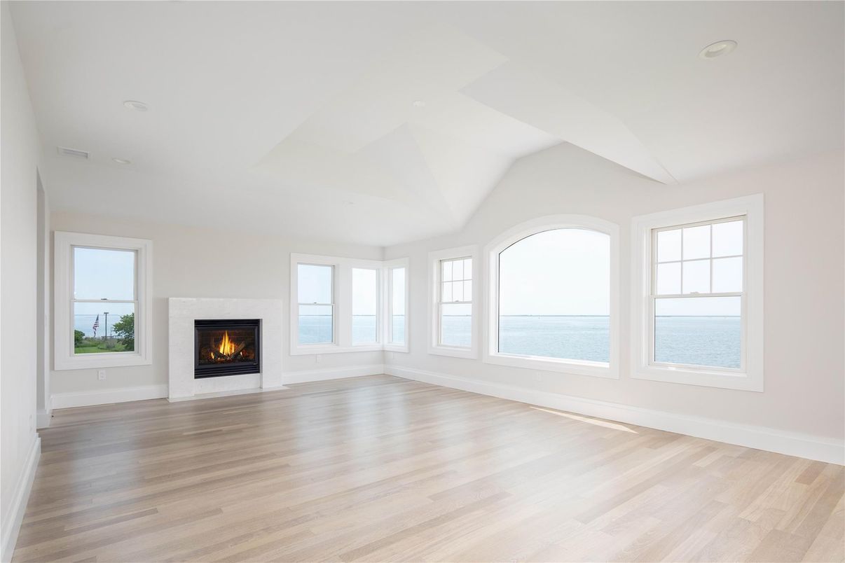 Empty room, Fireplace, Interior, Water, Wood Texture Flooring