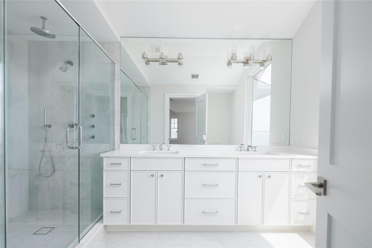Bathroom, Dual Sink Vanities, Glass Shower, Interior