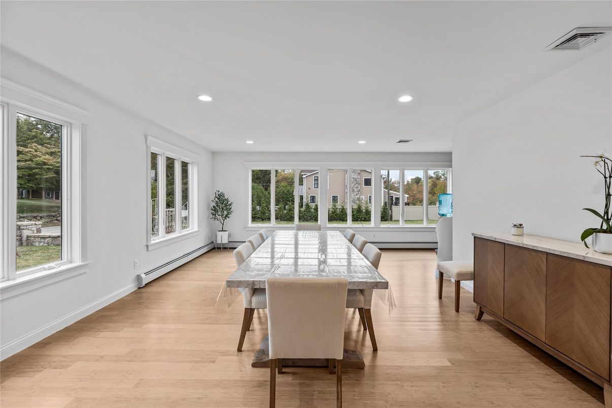 Dining room, Interior, Recessed Lighting, Wood Texture Flooring