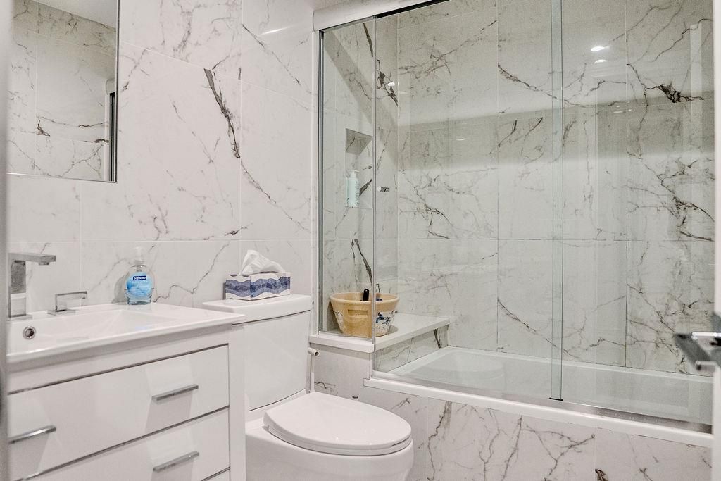 Bathroom, Glass Shower, Interior, Marble Walls, Recessed Lighting