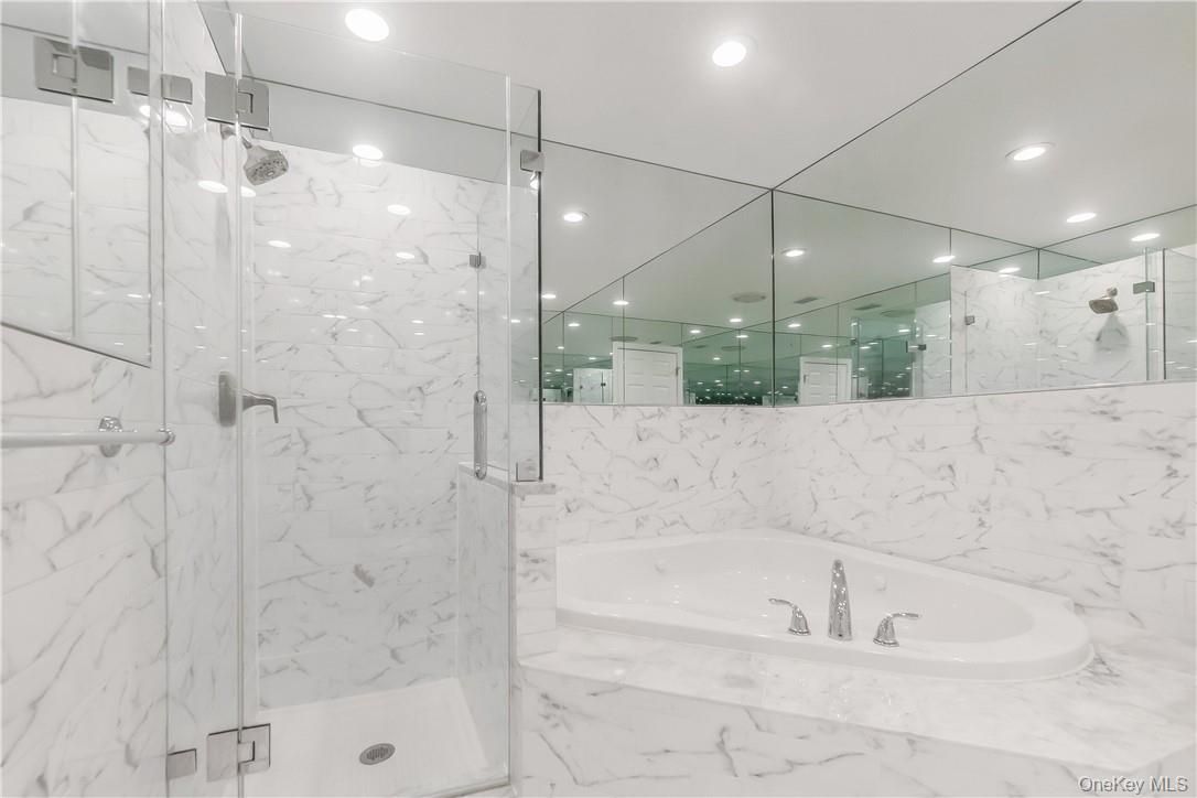 Bathroom, Glass Shower, Interior, Marble Walls, Recessed Lighting