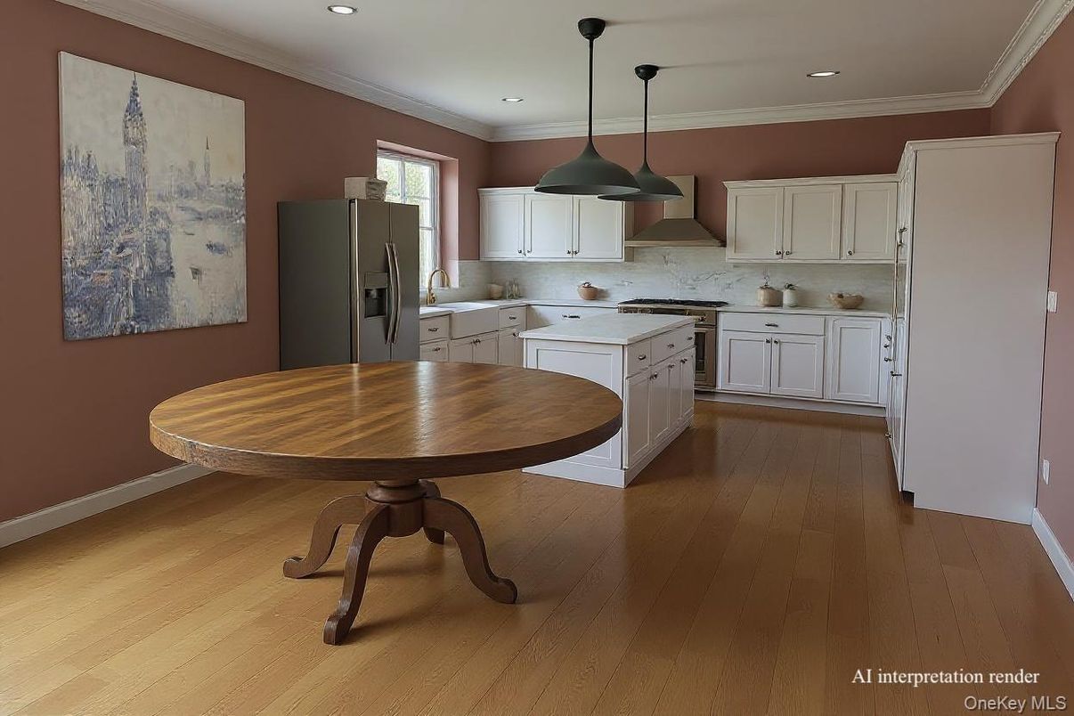 Interior, Kitchen, Pendant Lights, Recessed Lighting, Wood Texture Flooring