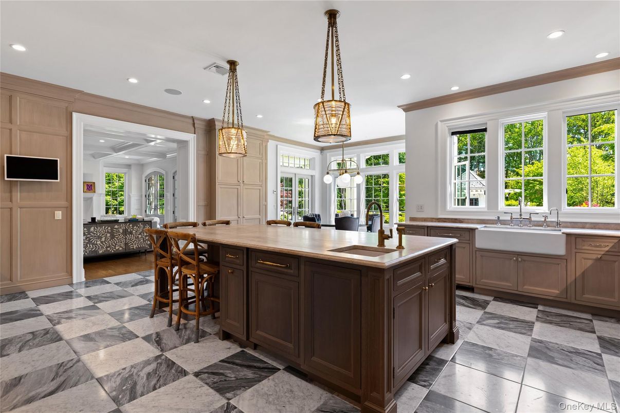 Interior, Kitchen, Marble, Pendant Lights, Recessed Lighting