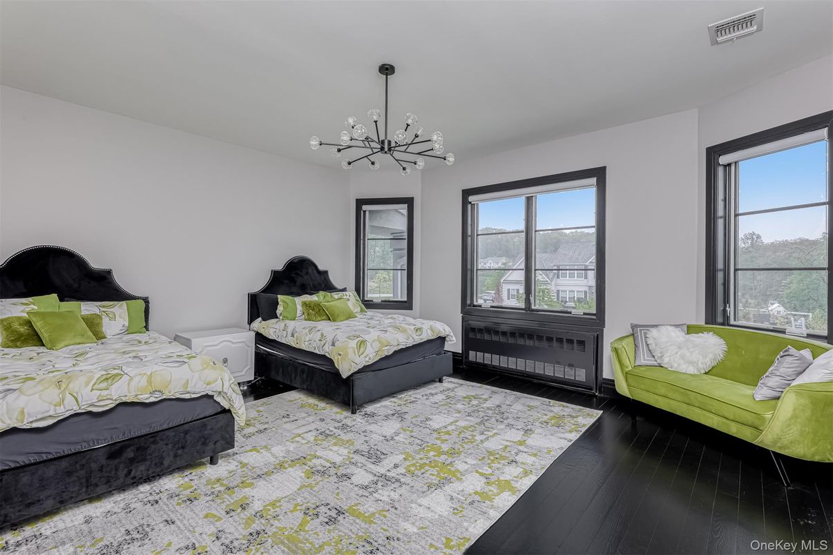 Bedroom, Interior, Pendant Lights, Wood Texture Flooring