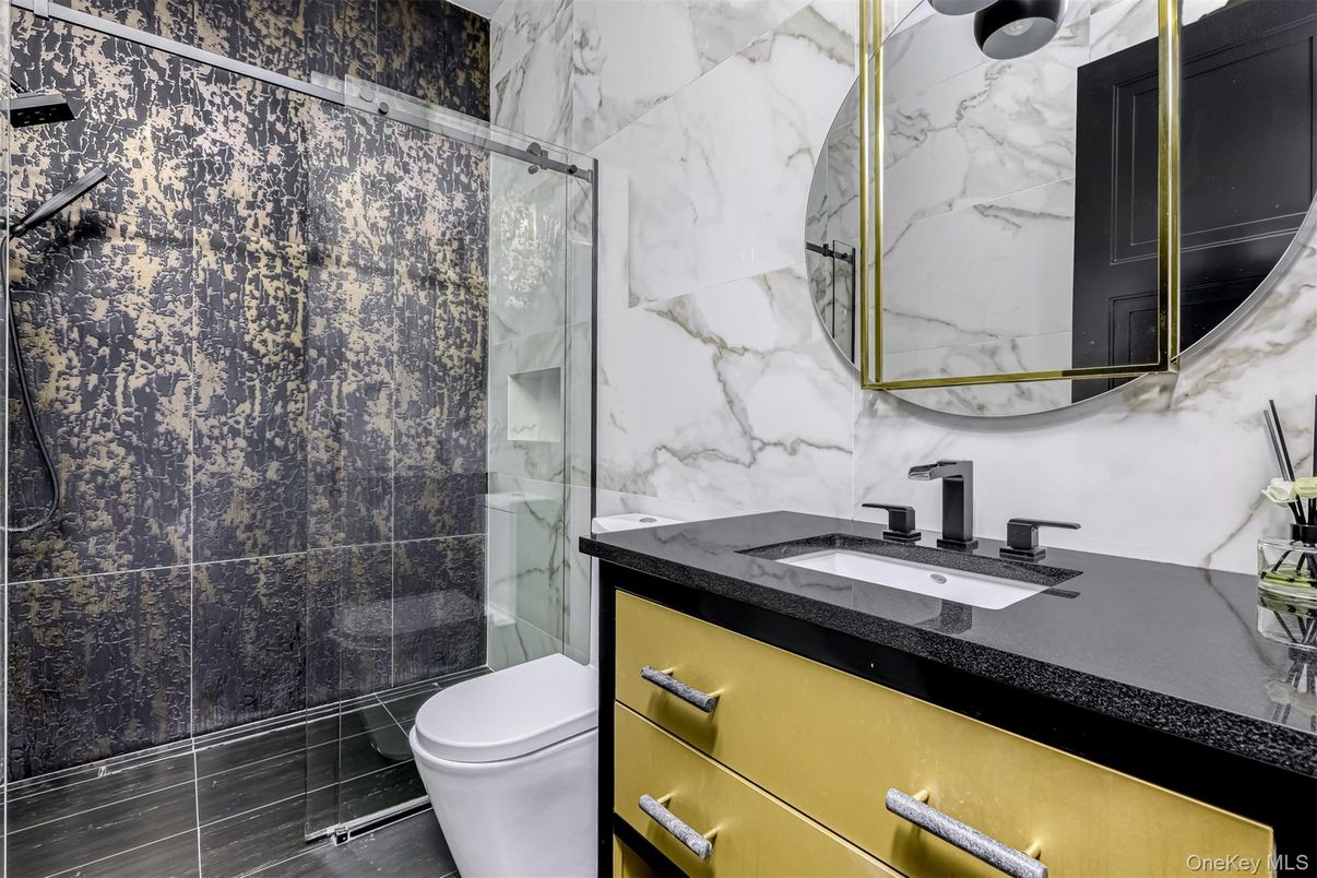 Bathroom, Glass Shower, Interior, Marble Walls