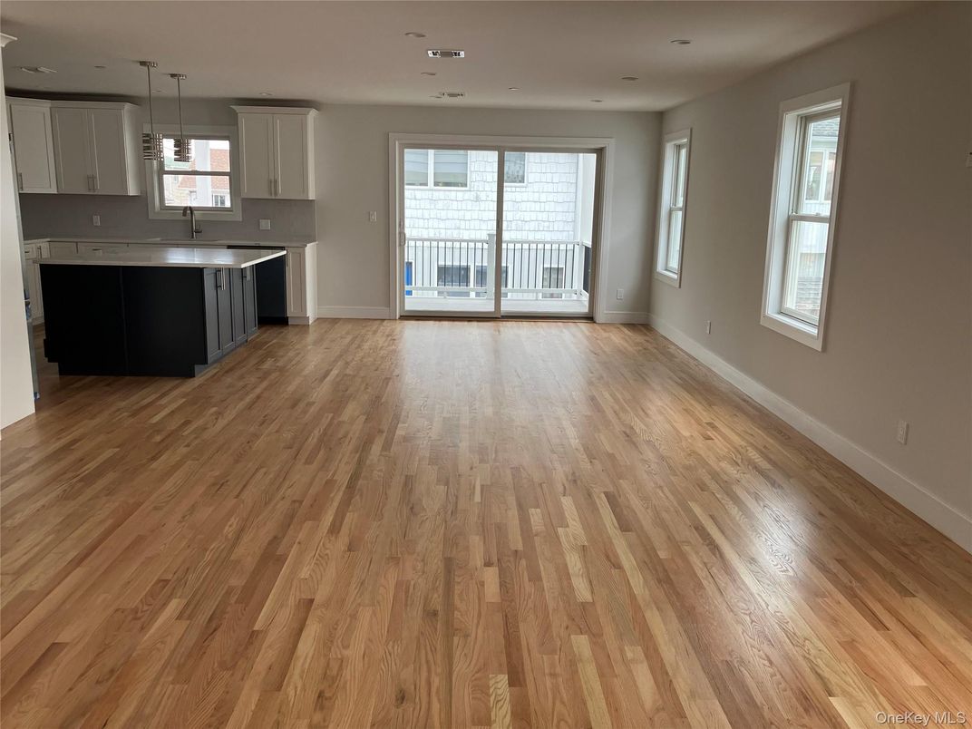 Empty room, Interior, Kitchen, Pendant Lights, Recessed Lighting, Wood Texture Flooring