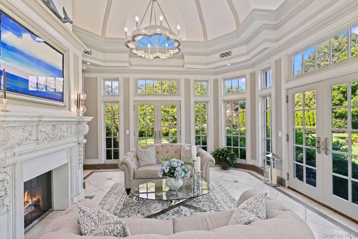 Chandelier, Fireplace, Interior, Living room, Sun Room